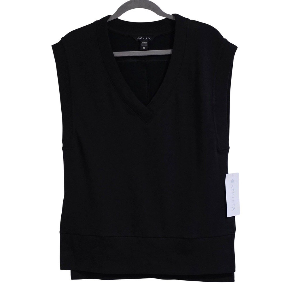 Athleta Retro Terry V-Neck Sweatshirt Women XS Black Sleeveless Cotton Blend New